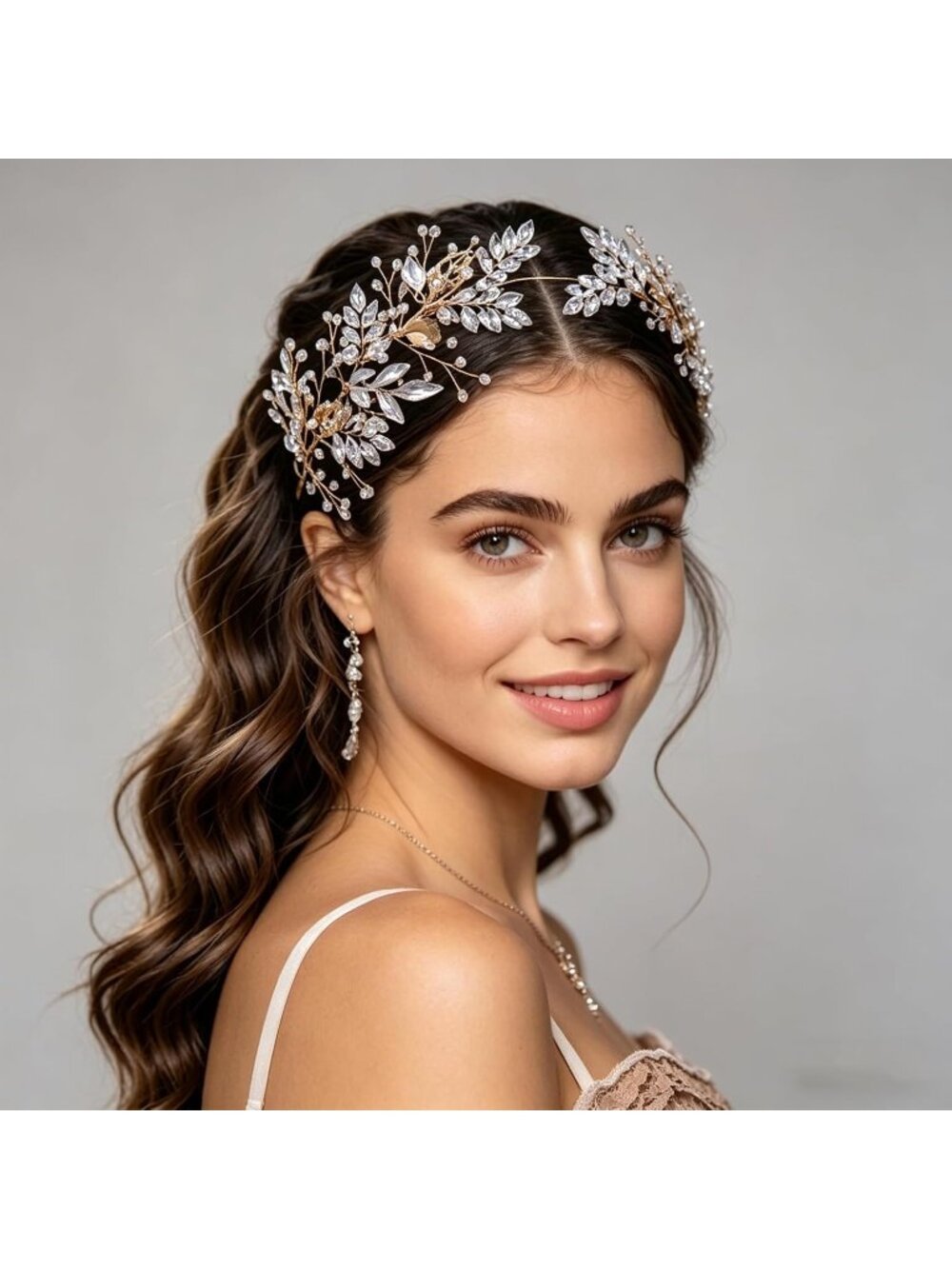 Women's Gold Handmade Rhinestone Bridesmaid Leaf Crystal Bridal Fashion Headband